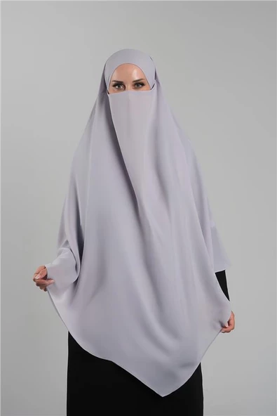 Gri Pratik Hazır Geçmeli Tesettür Eşarp Krep Bağcıklı Çift Katlı Sufle Hijab 2314_15