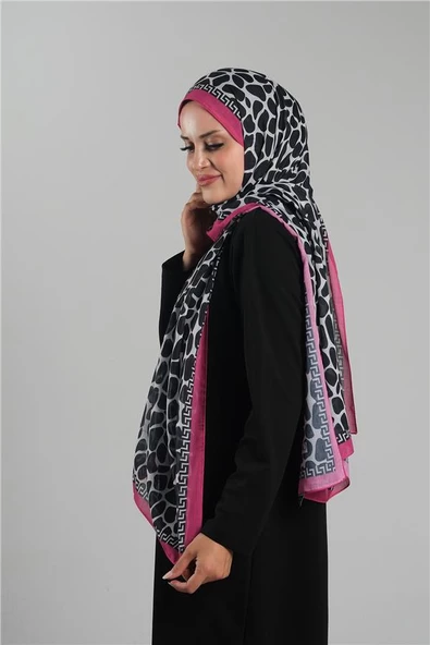 Fuşya Desenli Şal Kesik Elyaf Dijital Baskılı Pamuksu Leopar 202116_20 - Resim 2