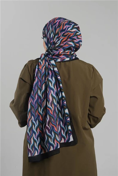 Siyah Desenli Şal Kesik Elyaf Dijital Baskılı Pamuksu Çizgili 202115_01 - Resim 3