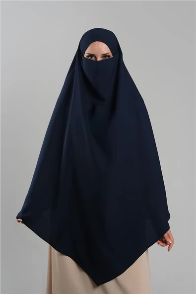 Lacivert Pratik Hazır Geçmeli Tesettür Eşarp Krep Bağcıklı Çift Katlı Sufle Hijab 2314_02