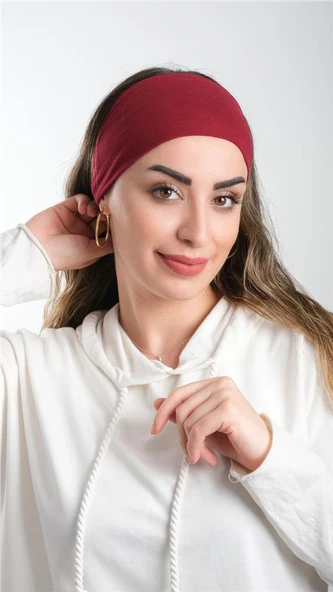 Bordo Bandana Saç Bandı Viskon Düz 3012_16 ürün görseli 1