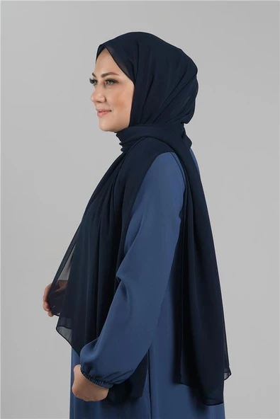 Lacivert Düz Klasik Şal Şifon Dikişli 202112_02 - 2
