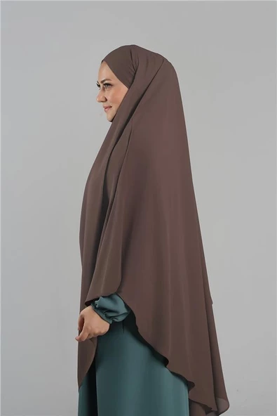 Kahve Pratik Hazır Geçmeli Tesettür Eşarp Krep Bağcıklı Sufle Hijab 2313_14 - Resim 2