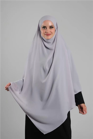 Gri Pratik Hazır Geçmeli Tesettür Eşarp Krep Bağcıklı Sufle Hijab 2313_15 - Resim 2