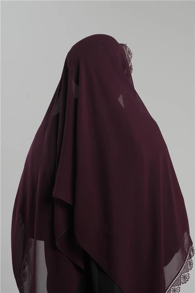 Mürdüm Namaz Başörtüsü Şal Şifon Güpürlü 202106_07 - 3