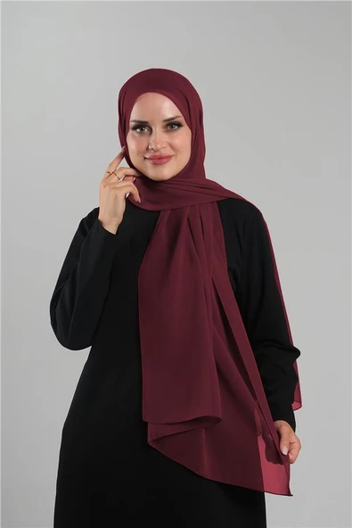 Bordo Düz Klasik Şal Şifon Dikişli 202112_16