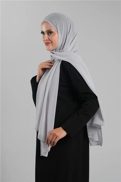 Gri Düz Klasik Şal Şifon Dikişli 202112_15 - 2