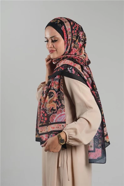 Siyah Desenli Şal Kesik Elyaf Dijital Baskılı Pamuksu Etnik 202114_01 - Resim 2
