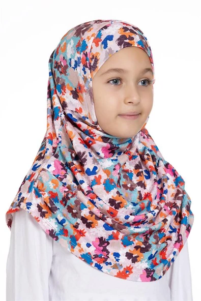 Bebe Mavisi Pratik Hazır Geçmeli Genç Tesettür Bone Jakar Desenli Pileli Kendinden Boneli 2407_11 - Resim 3