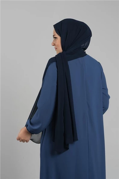 Lacivert Düz Klasik Şal Şifon Dikişli 202112_02 - 3