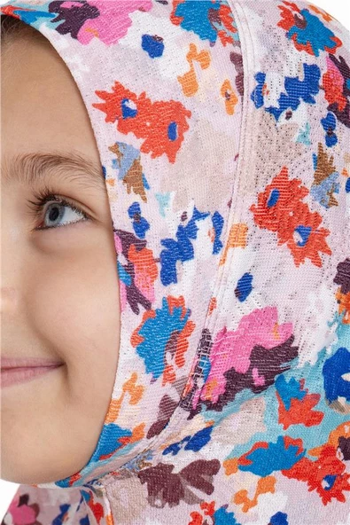 Bebe Mavisi Pratik Hazır Geçmeli Genç Tesettür Bone Jakar Desenli Hijab 2408_11 - Resim 5