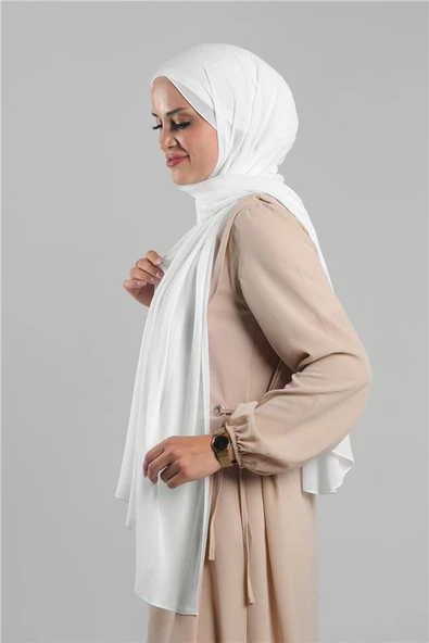Krem Düz Klasik Şal Şifon Dikişli 202112_40 - 2