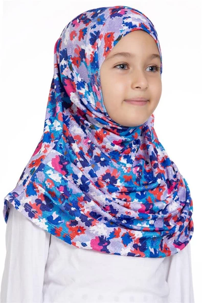 İndigo Pratik Hazır Geçmeli Genç Tesettür Bone Jakar Desenli Pileli Kendinden Boneli 2407_24 - Resim 3