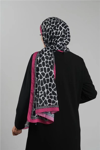 Fuşya Desenli Şal Kesik Elyaf Dijital Baskılı Pamuksu Leopar 202116_20 - Resim 3