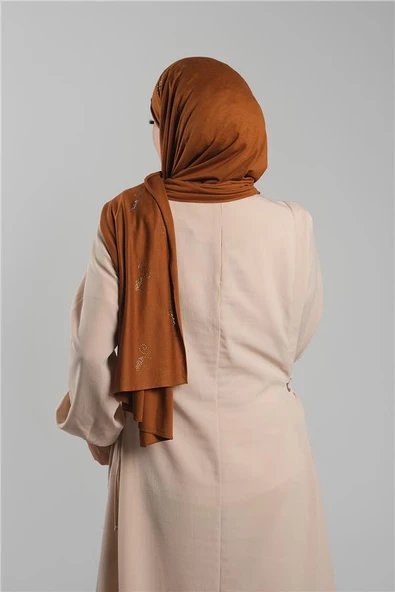 Taba Kristal Taşlı Şal Viskon Sümbül Çiçek Desenli 202117_33 - Resim 3