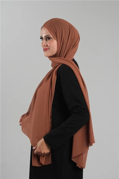 Kiremit Düz Klasik Şal Şifon Dikişli 202112_05 - 2