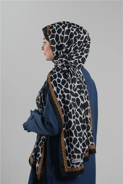 Beyaz Desenli Şal Kesik Elyaf Dijital Baskılı Pamuksu Leopar 202116_42 - Resim 3