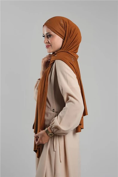 Taba Kristal Taşlı Şal Viskon Sümbül Çiçek Desenli 202117_33 - Resim 2