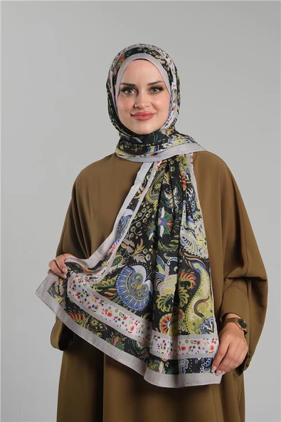 Bej Desenli Şal Kesik Elyaf Dijital Baskılı Pamuksu Etnik 202114_12 ürün görseli 1