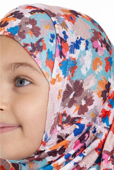 Bebe Mavisi Pratik Hazır Geçmeli Genç Tesettür Bone Jakar Desenli Pileli Kendinden Boneli 2407_11 - Resim 5