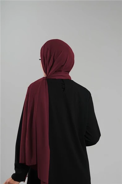 Bordo Düz Klasik Şal Şifon Dikişli 202112_16 - 3