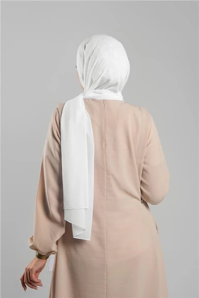 Krem Düz Klasik Şal Şifon Dikişli 202112_40 - 3