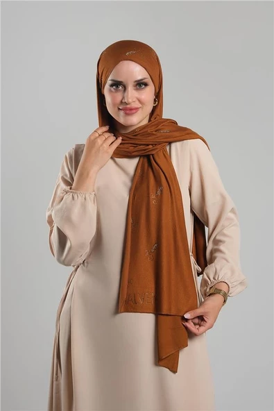 Taba Kristal Taşlı Şal Viskon Sümbül Çiçek Desenli 202117_33 ürün görseli 1