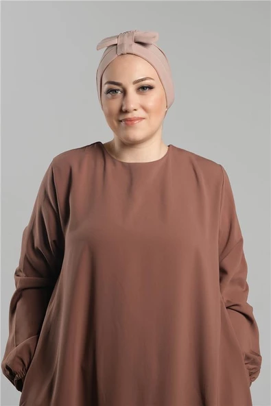 Bej Pratik Hazır Geçmeli Fiyonklu Bone Sandy Çift Taraflı Çapraz 3007B_12