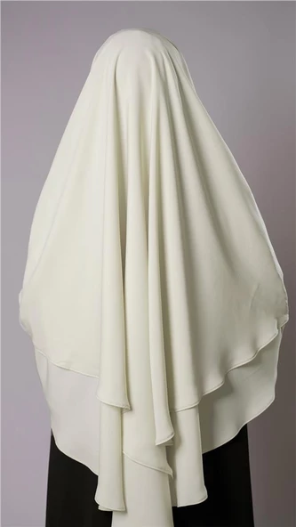 Ekru Pratik Hazır Geçmeli Tesettür Eşarp Krep Bağcıklı Çift Katlı Sufle Hijab 2314_27 - Resim 2