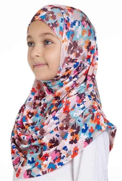 Bebe Mavisi Pratik Hazır Geçmeli Genç Tesettür Bone Jakar Desenli Pileli Kendinden Boneli 2407_11 - Resim 2