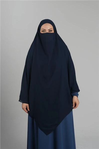 Lacivert Pratik Hazır Geçmeli Tesettür Eşarp Medine İpeği Bağcıklı Sufle Hijab 2301_02