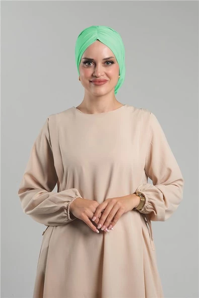 Mint Yeşili Pratik Hazır Geçmeli Tesettür Bone Sandy Büzgülü Salaş 2119_13