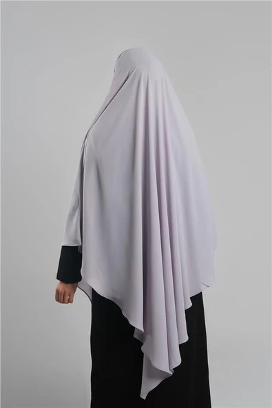 Gri Pratik Hazır Geçmeli Tesettür Eşarp Krep Bağcıklı Sufle Hijab 2313_15 - Resim 4