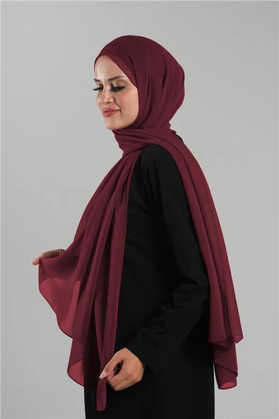 Bordo Düz Klasik Şal Şifon Dikişli 202112_16 - 2