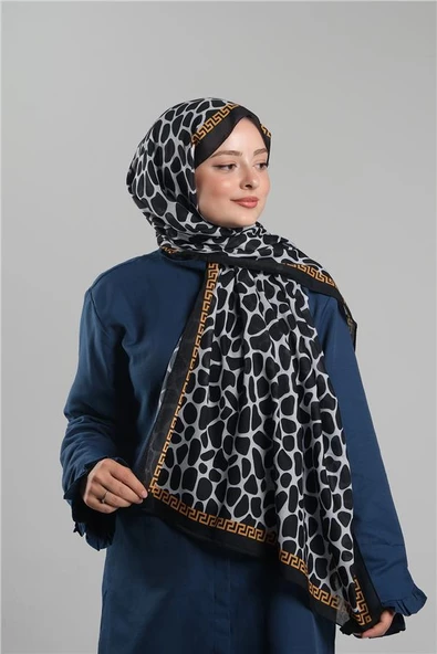 Beyaz Desenli Şal Kesik Elyaf Dijital Baskılı Pamuksu Leopar 202116_42 - Resim 2