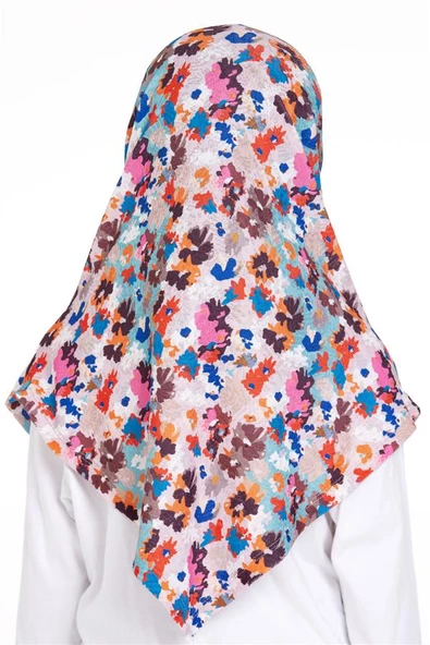 Bebe Mavisi Pratik Hazır Geçmeli Genç Tesettür Bone Jakar Desenli Pileli Kendinden Boneli 2407_11 - Resim 4