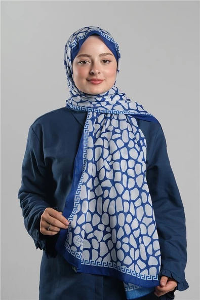 Saks Mavisi Desenli Şal Kesik Elyaf Dijital Baskılı Pamuksu Leopar 202116_24 ürün görseli 1