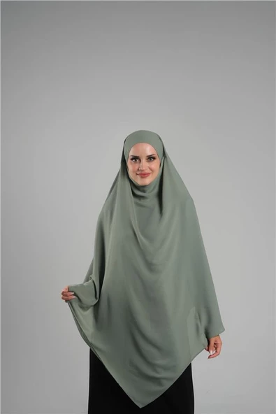 Yağ Yeşili Pratik Hazır Geçmeli Tesettür Eşarp Krep Bağcıklı Çift Katlı Sufle Hijab 2314_36