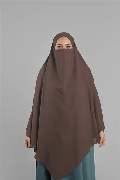 Kahve Pratik Hazır Geçmeli Tesettür Eşarp Krep Bağcıklı Sufle Hijab 2313_14 - Resim 4