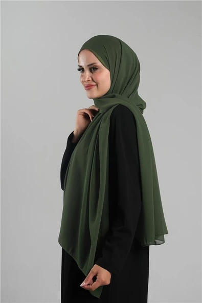 Haki Düz Klasik Şal Şifon Dikişli 202112_09 - 2