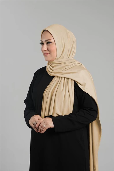 Sütlü Kahve Pratik Hazır Geçmeli Şal Viskon Önü Süngerli Penye Şal 2202_26 - Resim 2