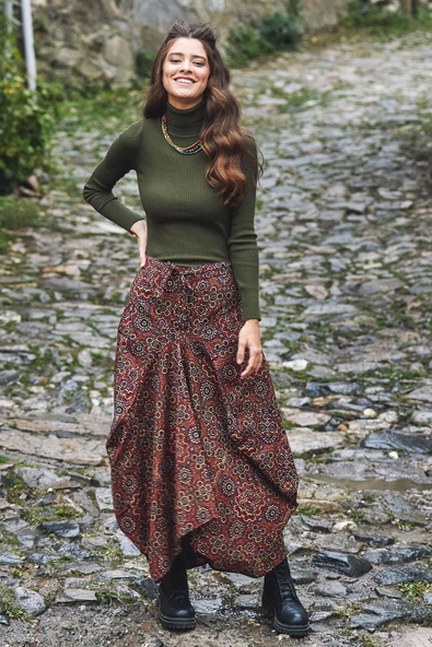 Beli Bağcıklı Cep Detaylı Şalvar Uzun Etek - Resim 2