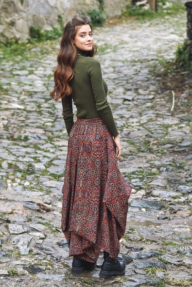 Beli Bağcıklı Cep Detaylı Şalvar Uzun Etek - Resim 4