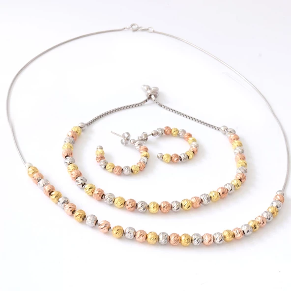 925 Ayar Gümüş Dorika Kolye Küpe Bileklik Set - 3