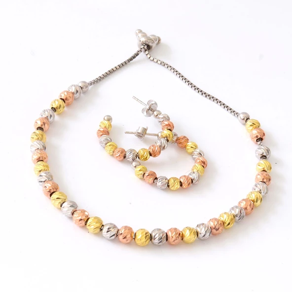 925 Ayar Gümüş Dorika Kolye Küpe Bileklik Set - 4