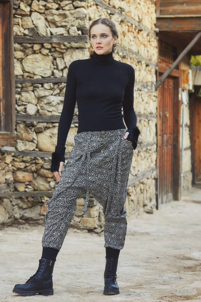 Elastik Bilekli Yan Cepli Şalvar Pantolon - 3
