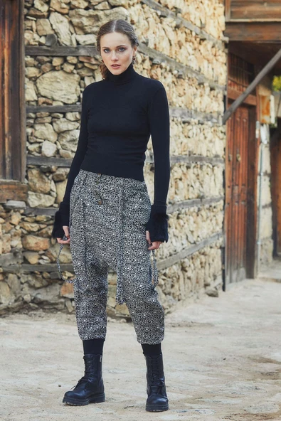 Elastik Bilekli Yan Cepli Şalvar Pantolon - 2