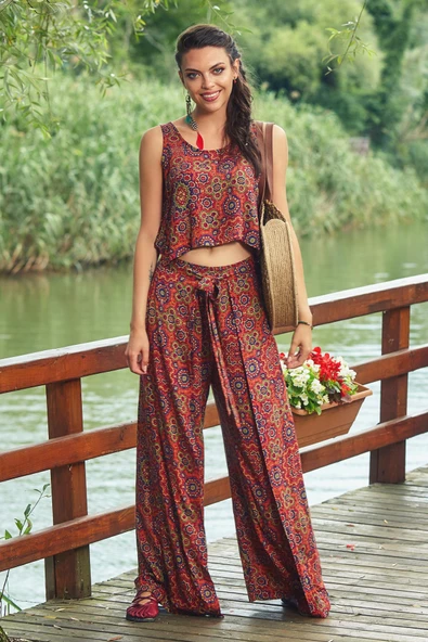 Bohem Beli Lastikli Düğmeli Tulum Elbise - 3
