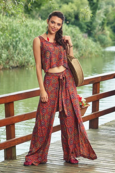 Bohem Beli Lastikli Düğmeli Tulum Elbise - 2