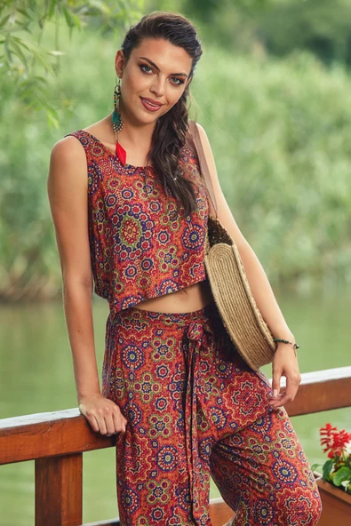 Bohem Beli Lastikli Düğmeli Tulum Elbise